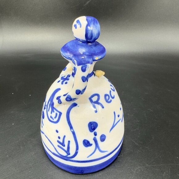 Spanish Lady Bell Toledo Hand Painted Ceramic Pottery Bell Figurine White Blue - Picture 9 of 12